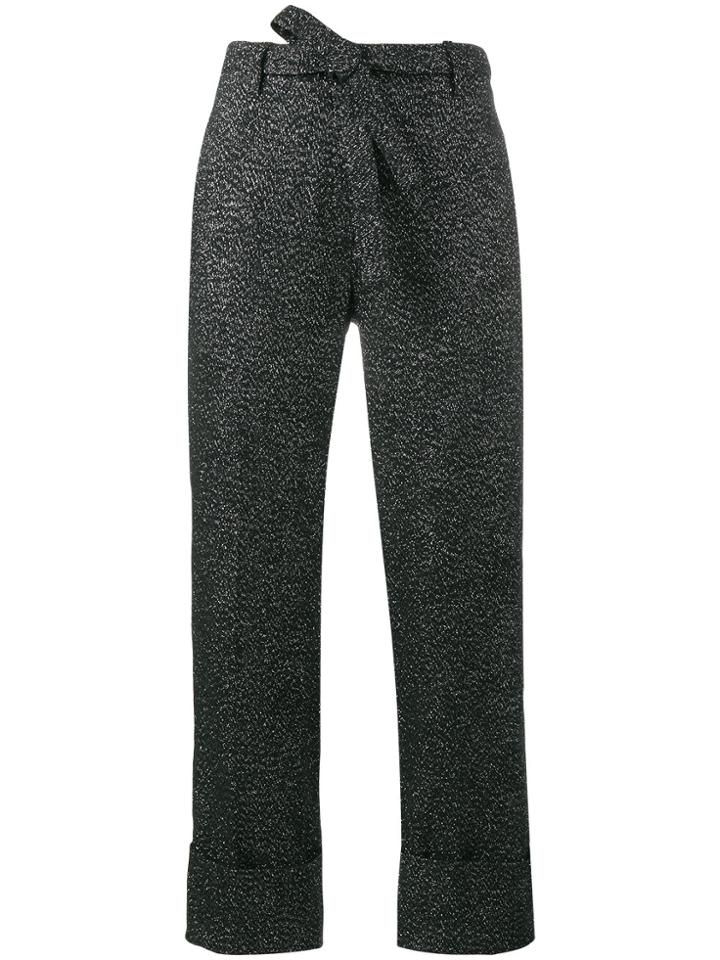 Ann Demeulemeester Metallic Cropped Mid Rise Trousers - Black