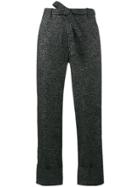 Ann Demeulemeester Metallic Cropped Mid Rise Trousers - Black