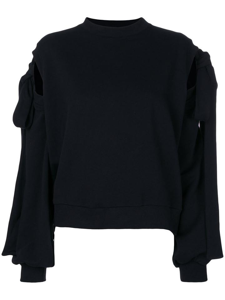 Ioana Ciolacu - Sweater With Tie Sleeves - Women - Cotton/polyester - S, Black, Cotton/polyester