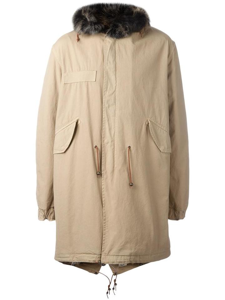 Mr & Mrs Italy Classic Parka Coat, Men's, Size: Medium, Nude/neutrals, Cotton/lamb Skin/coyote Fur/viscose