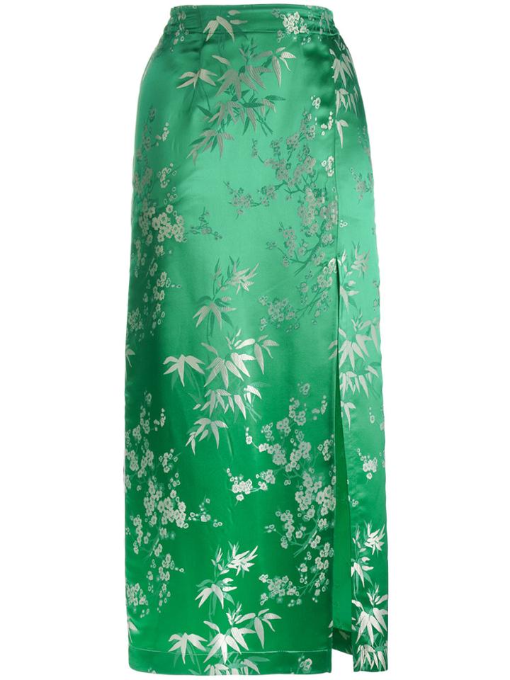 Attico Silk Jacquard Floral Print Mid Length Skirt - Green