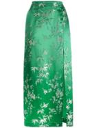 Attico Silk Jacquard Floral Print Mid Length Skirt - Green