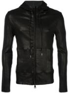 Giorgio Brato Leather Hooded Jacket, Men's, Size: 48, Black, Leather/cotton/spandex/elastane