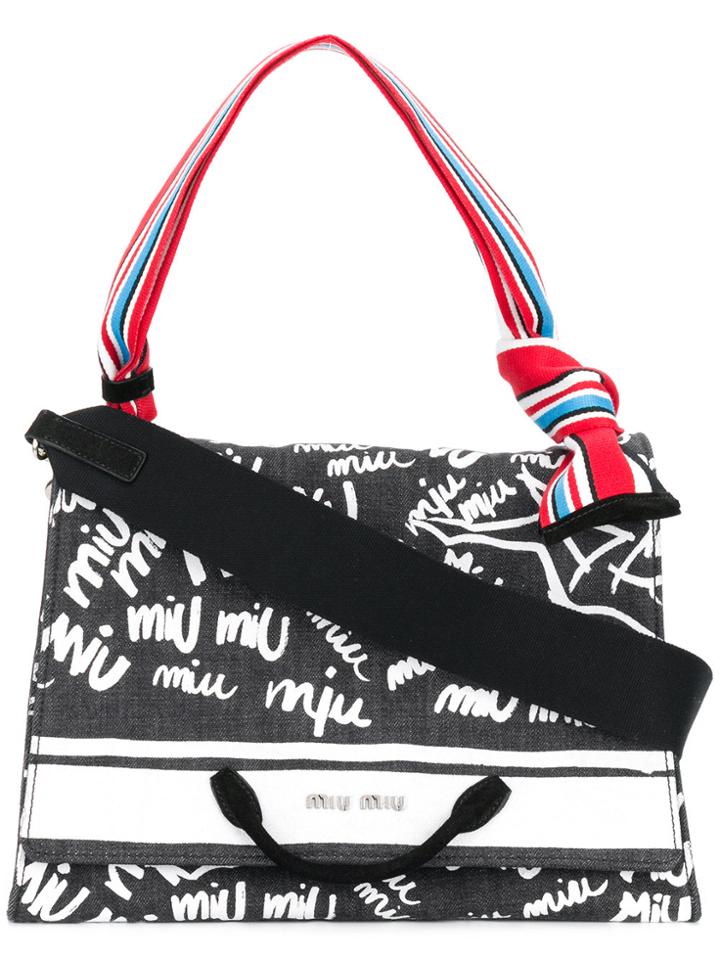Miu Miu Logo Graffiti Denim Tote Bag - Black