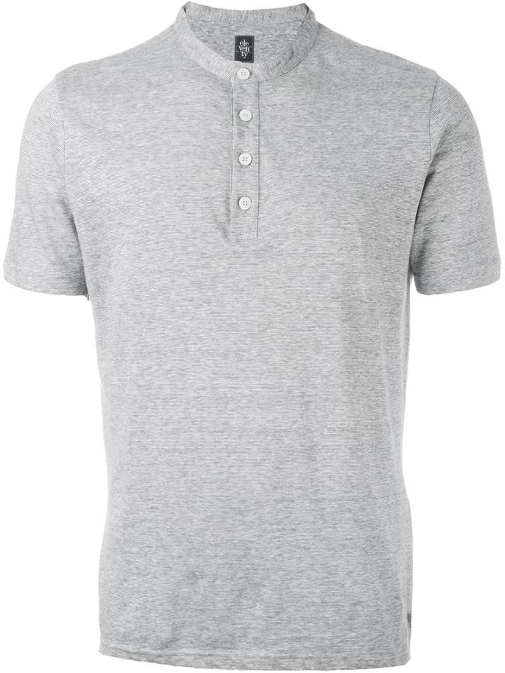 Eleventy Collarless Polo Shirt, Men's, Size: Xxl, Grey, Cotton/linen/flax