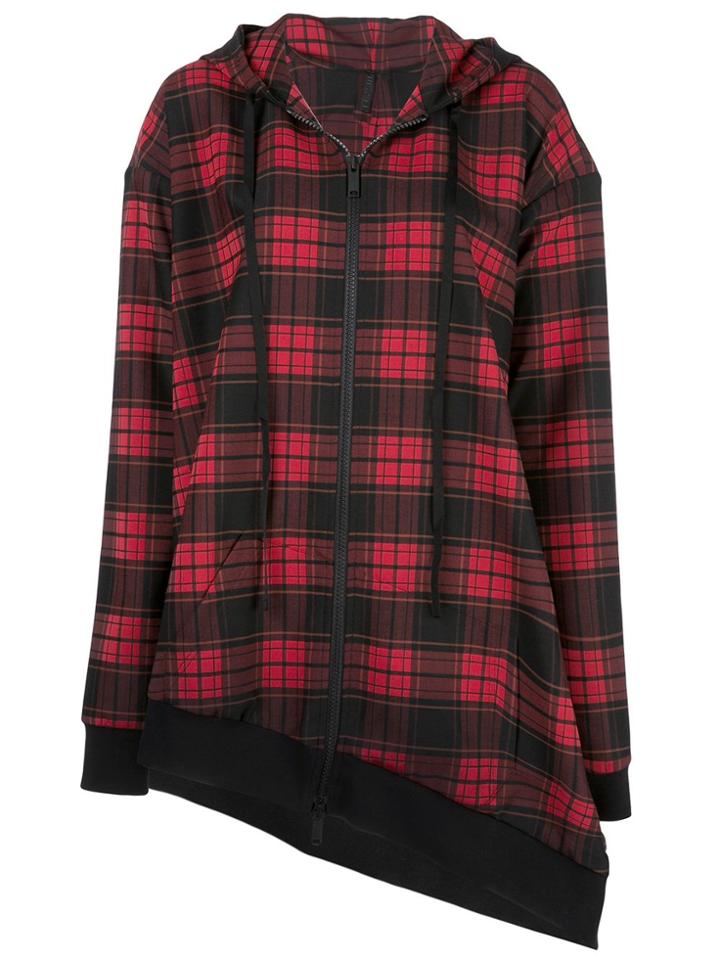 Unravel Project Check Print Oversized Hoodie - Red