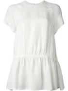 Carven Shortsleeved Pleated Blouse, Women's, Size: 42, White, Silk/viscose