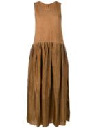 Uma Wang Sleeveless Pleated Maxi Dress - Brown