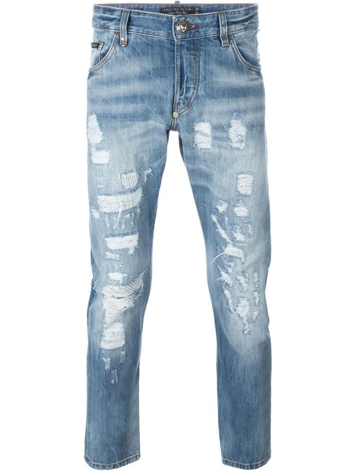 Philipp Plein Distressed Jeans, Men's, Size: 33, Blue, Cotton/polyester