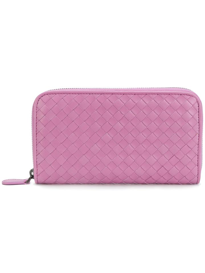 Bottega Veneta Intrecciato Zip Around Wallet - Pink & Purple