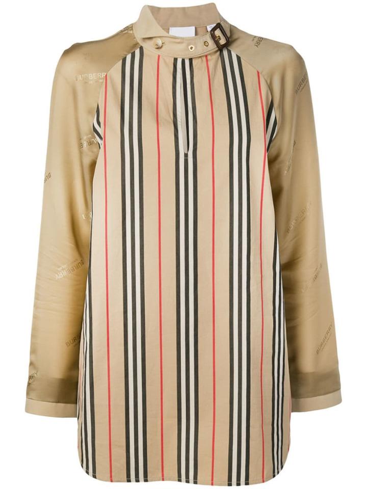 Burberry Cut-out Detail Icon Stripe Blouse - Neutrals