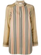 Burberry Cut-out Detail Icon Stripe Blouse - Neutrals