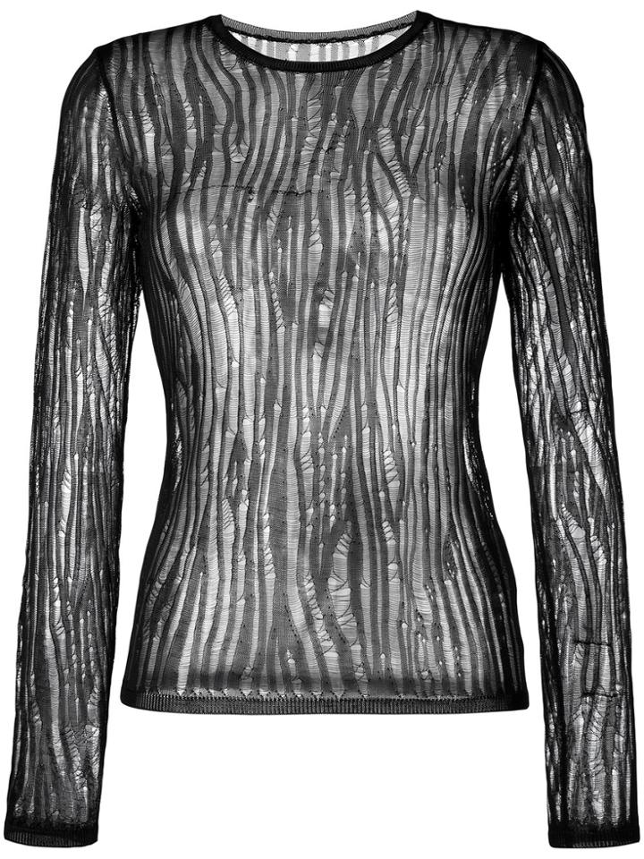Saint Laurent Distressed Open Knit Top - Black