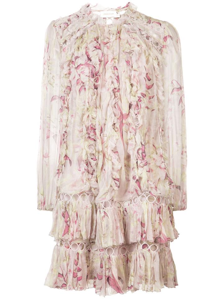 Zimmermann - Floral Print Dress - Women - Silk/polyester/sinflex - 1, Nude/neutrals, Silk/polyester/sinflex