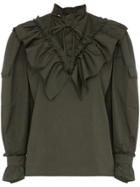 Miu Miu Ruffle-front Poplin Blouse - Green