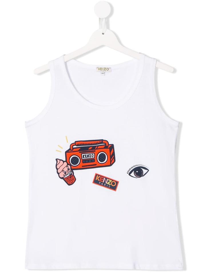 Kenzo Kids Teen Radio Print Tank - White