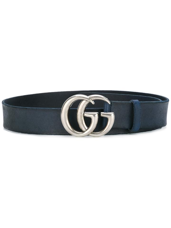 Gucci Double G Buckle Belt, Men's, Size: 110, Blue, Leather