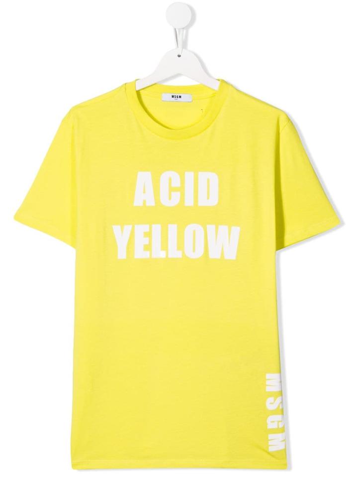 Msgm Kids Acid Yellow Print T-shirt