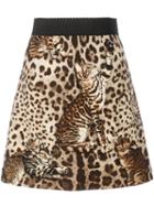Dolce & Gabbana Cat Print Skirt, Women's, Size: 40, Nude/neutrals, Silk/spandex/elastane/wool