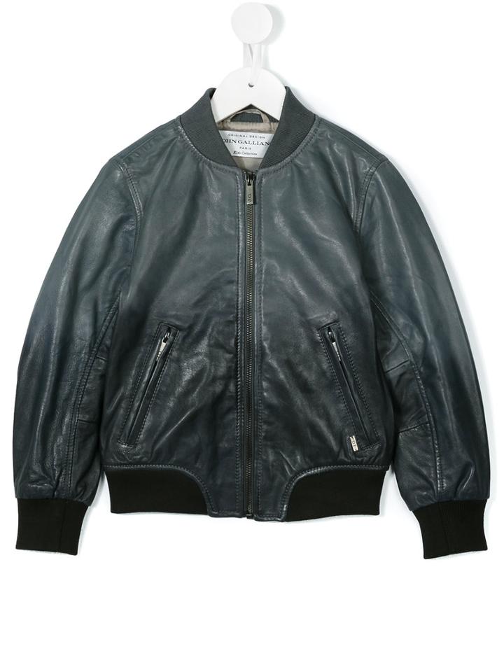 John Galliano Kids - Leather Bomber Jacket - Kids - Cotton/sheep Skin/shearling/polyester - 10 Yrs, Boy's, Blue