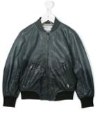 John Galliano Kids - Leather Bomber Jacket - Kids - Cotton/sheep Skin/shearling/polyester - 10 Yrs, Boy's, Blue