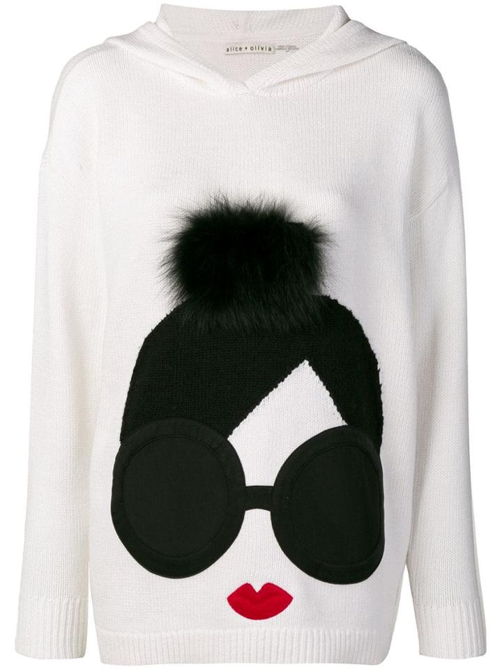 Alice+olivia Pompom Detail Hooded Sweater - White