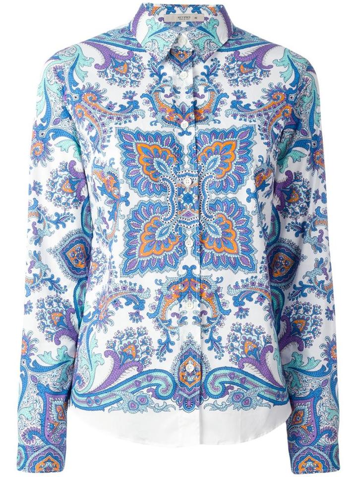 Etro All Over Print Shirt, Women's, Size: 40, White, Cotton/spandex/elastane