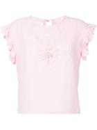 Edward Achour Paris Embroidered Flower T-shirt - Pink & Purple