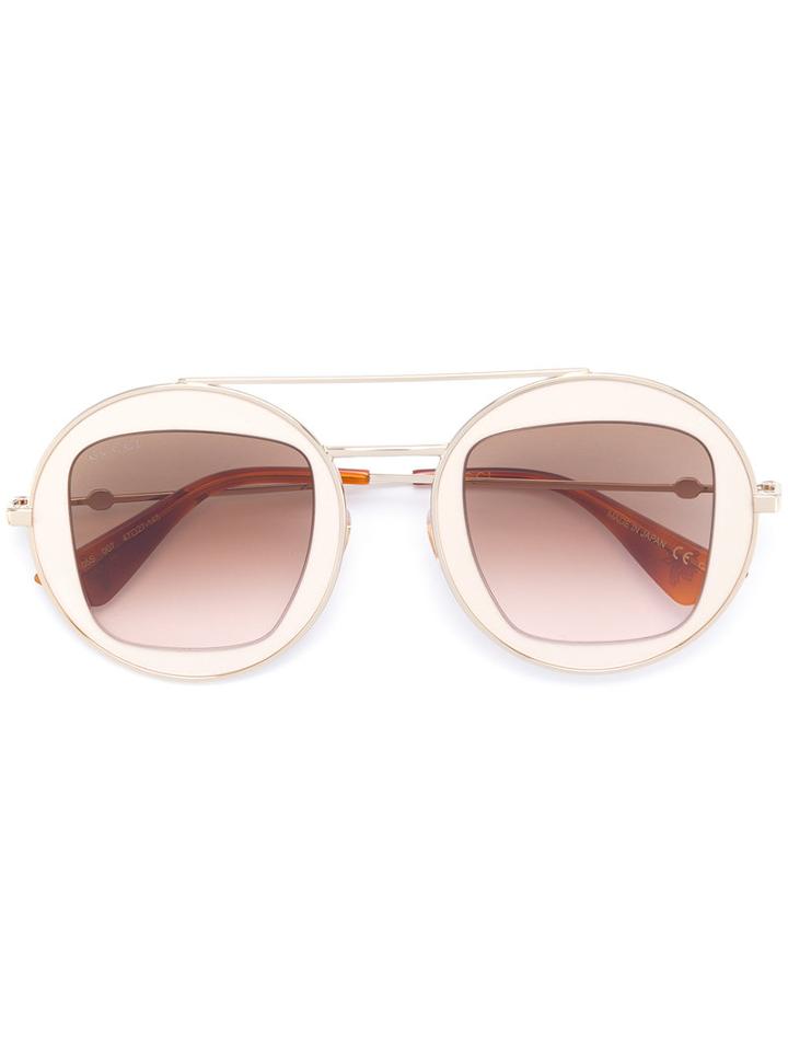 Gucci Eyewear - Round Metal Frame Sunglasses - Women - Acetate/metal - 47, Nude/neutrals, Acetate/metal
