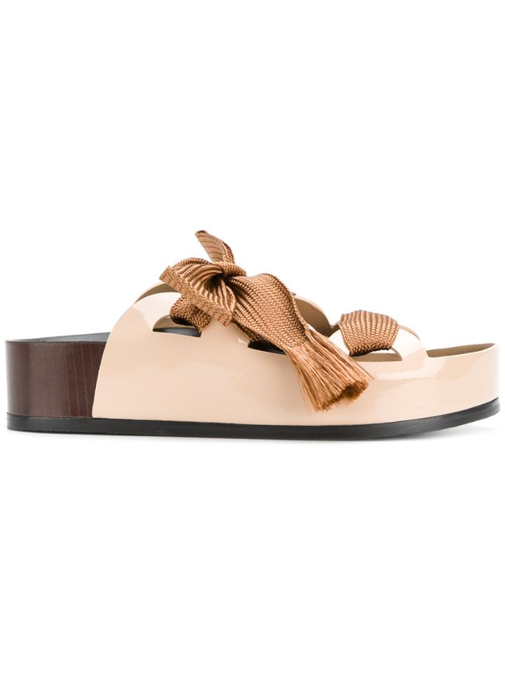 Chloé Lace-up Flatform Slides - Brown