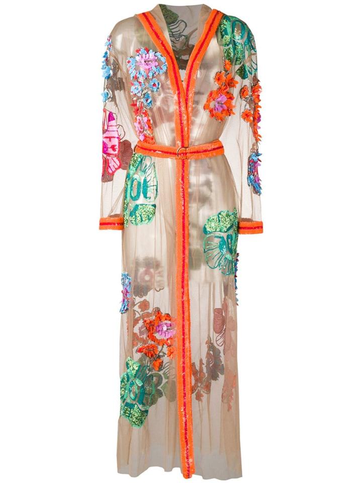 Blumarine Embroidered Sheer Coat - Neutrals