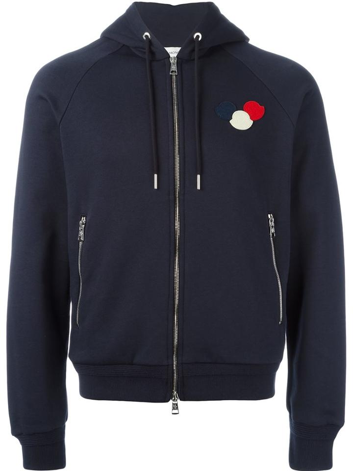 Moncler Logo Plaque Hoodie, Men's, Size: Large, Blue, Cotton