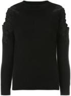 Loveless Cold-shoulder Lace Trim Sweater - Black