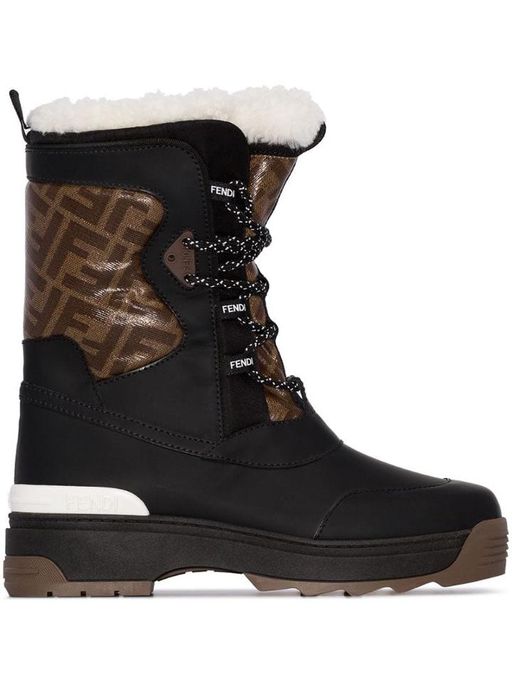 Fendi Ff-panel Shearling Snow Boots - Black