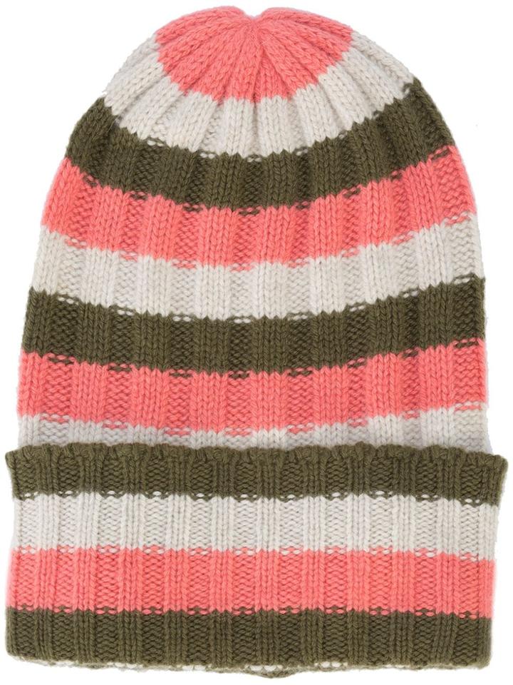 The Elder Statesman Striped Beanie - Green