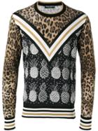 Dolce & Gabbana Pineapple Leopard Print Jumper, Men's, Size: 48, Black, Silk