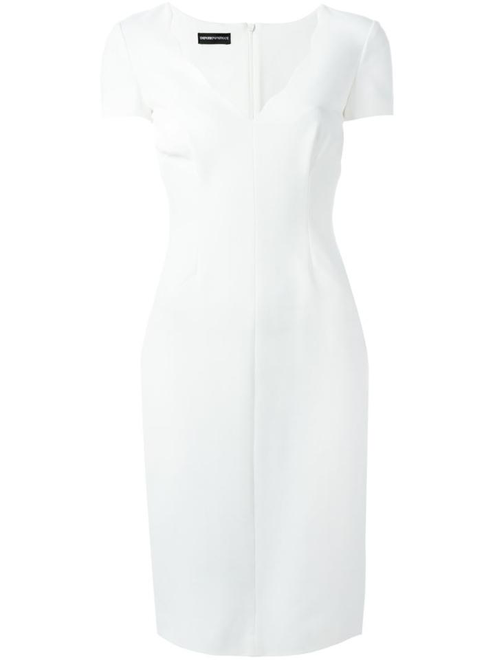 Emporio Armani Piquet Fitted Dress, Women's, Size: 46, White, Polyester/polyamide/viscose/spandex/elastane
