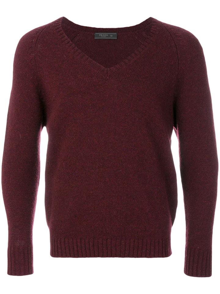 Prada Deep V-neck Jumper - Red