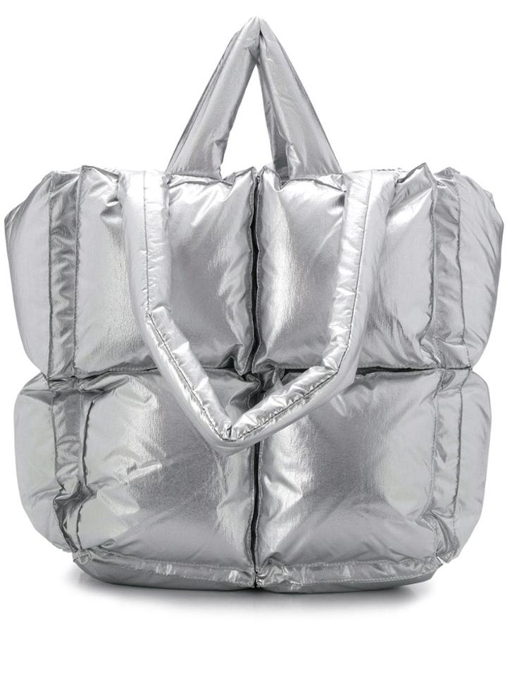 Off-white Padded Square Tote - Silver