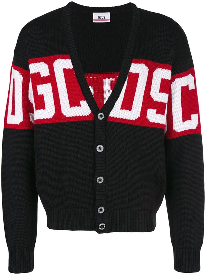 Gcds Logo Stripe Cardigan - Black