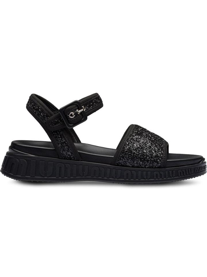 Miu Miu Run Glitter Sandals - Black