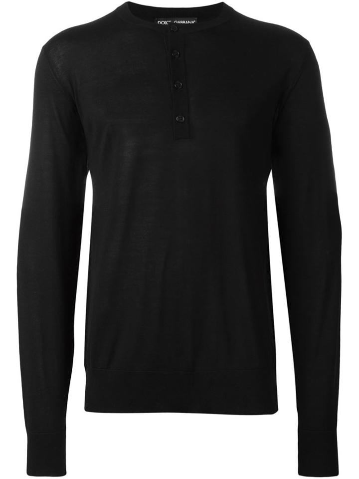 Dolce & Gabbana Henley Jumper, Men's, Size: 46, Black, Silk