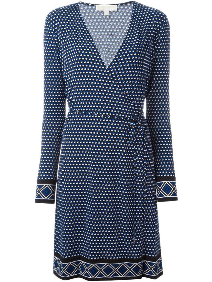 Michael Michael Kors Dotted Print Wrap Dress, Women's, Size: Large, Black, Polyester/spandex/elastane