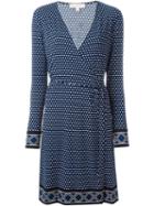 Michael Michael Kors Dotted Print Wrap Dress, Women's, Size: Large, Black, Polyester/spandex/elastane