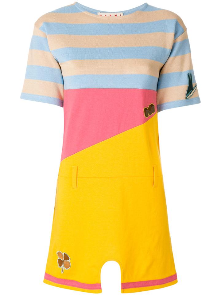 Marni Striped Colourblock Mini T-shirt Dress - Yellow & Orange