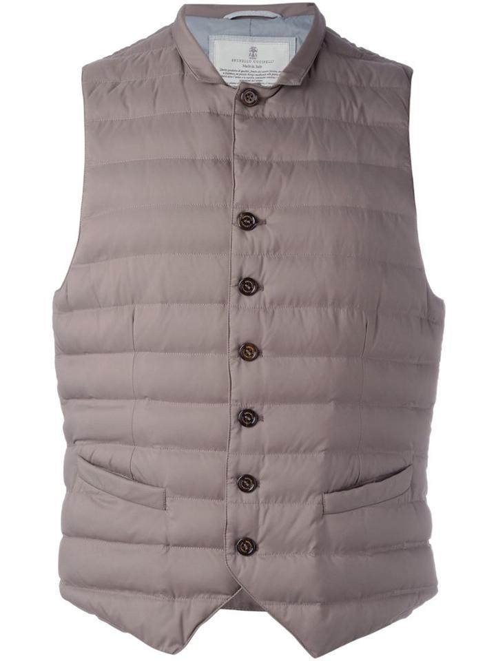 Brunello Cucinelli Padded Gilet, Men's, Size: M, Brown, Nylon/goose Down/polyamide