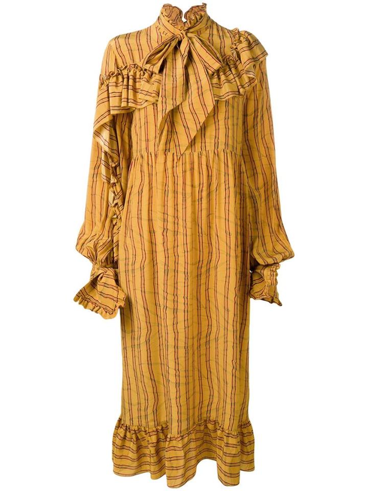 Rokh Ruffled Panel Midi Dress - Yellow