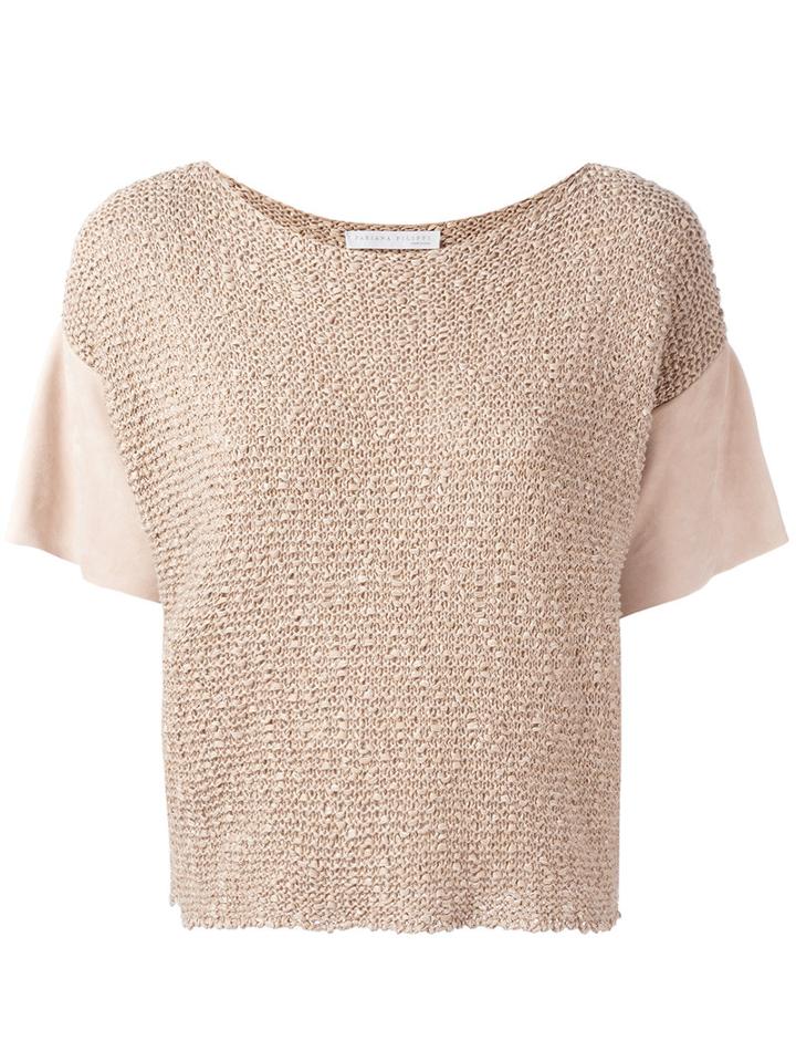 Fabiana Filippi - Knitted Detail Top - Women - Cotton/goat Suede - 46, Nude/neutrals, Cotton/goat Suede