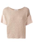 Fabiana Filippi - Knitted Detail Top - Women - Cotton/goat Suede - 46, Nude/neutrals, Cotton/goat Suede