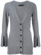 Calvin Klein Collection Buttoned V-neck Cardigan, Women's, Size: Large, Grey, Cashmere